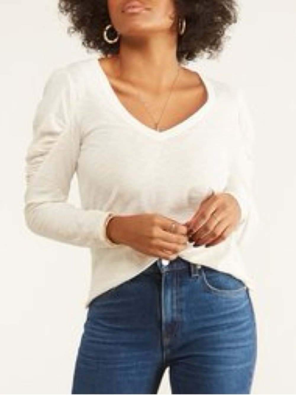 Nation LTD Zella Top Tee Large Cream Pima Cotton V Neck Puff Sleeve Feminine NWT